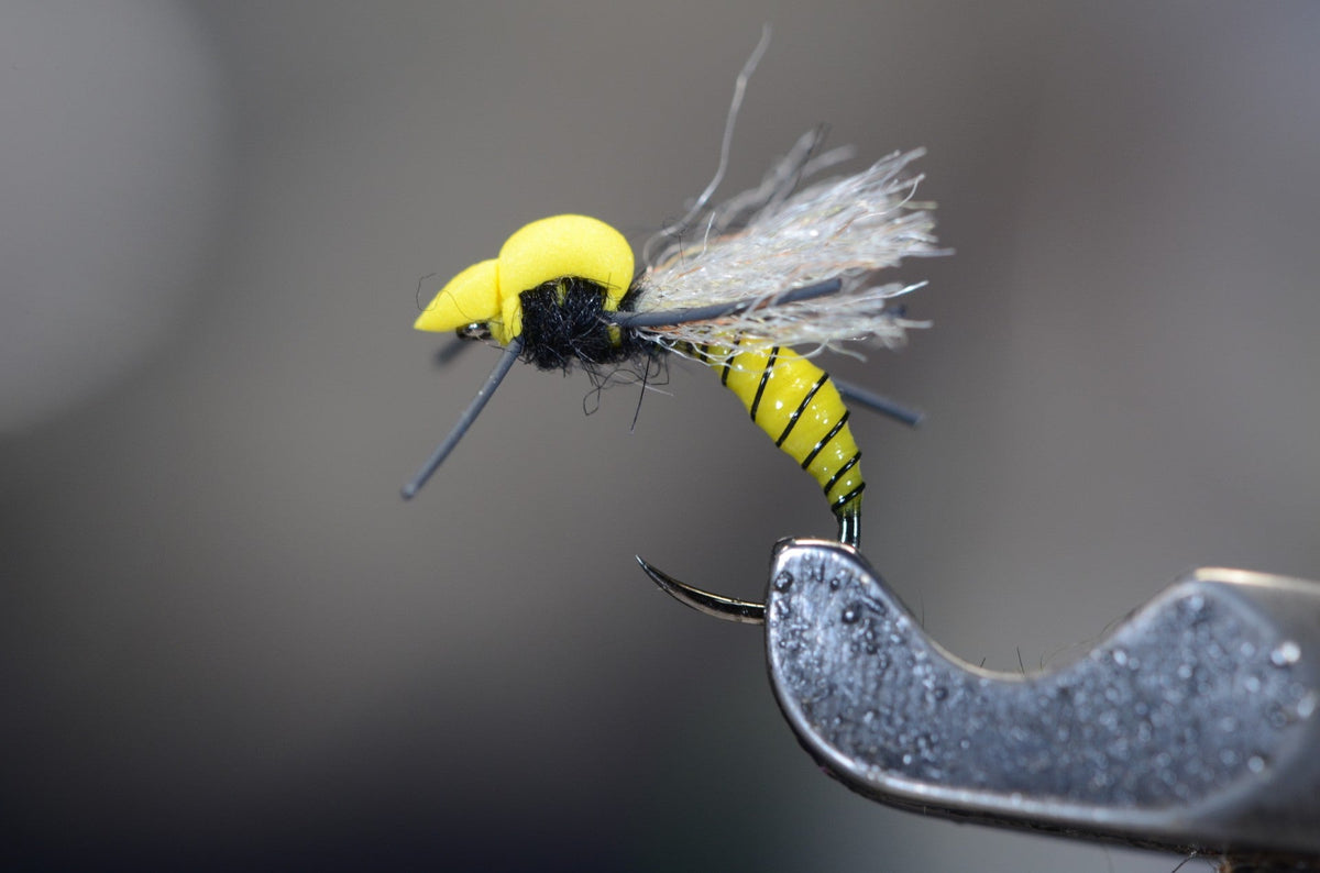Buzz Viper semi sunk bee pattern tied on a Firehole Sticks 315 by Rich Strolis