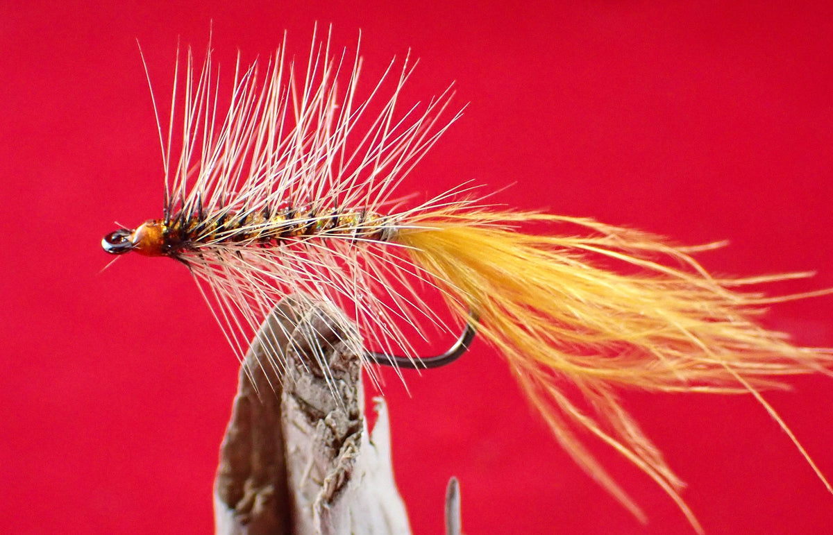 Firehole Demon in gold and badger tied on a Firehole Sticks 718 by Mike Cline